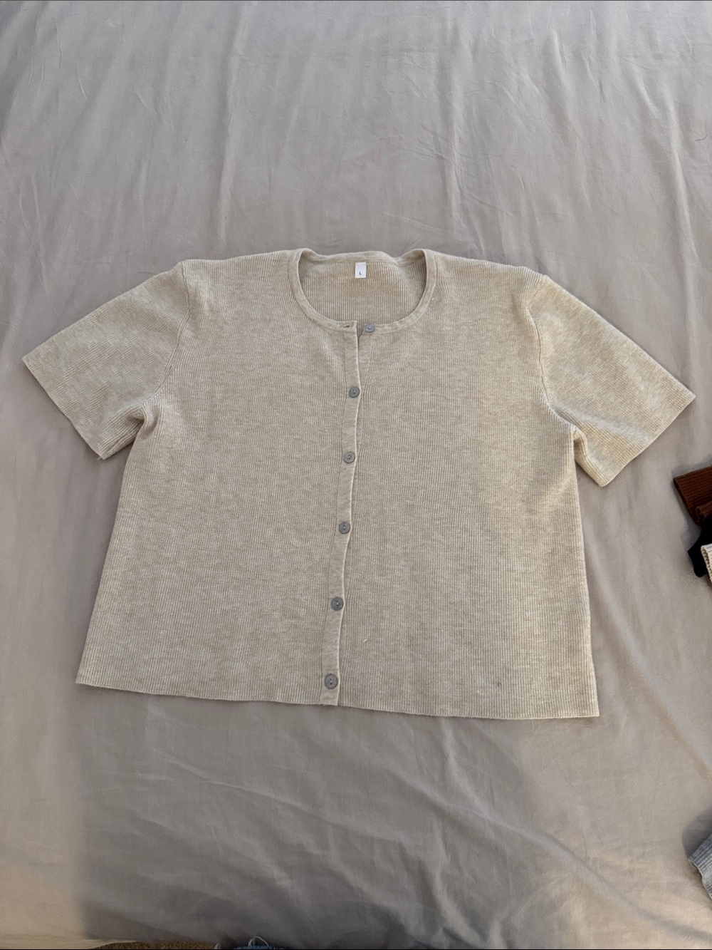 Women’s Short-Sleeve Button Front Knit Top - Cream